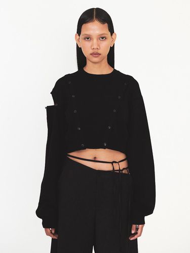 Crop Button Knit Top - Black - DIAGONAL - Modalova