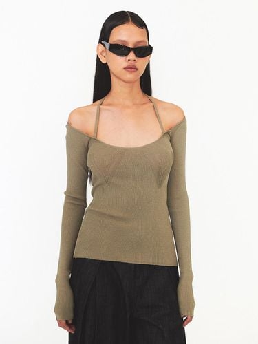 Off Shoulder Strap Knit - Khaki - DIAGONAL - Modalova