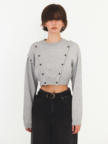 Crop Button Knit Top - Melange Grey - DIAGONAL - Modalova