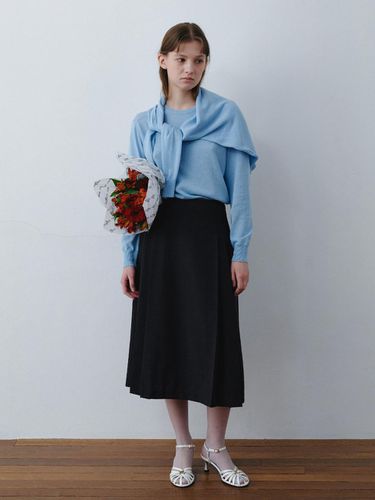 Pleats Wool Skirt_Charcoal - Authenti - Modalova