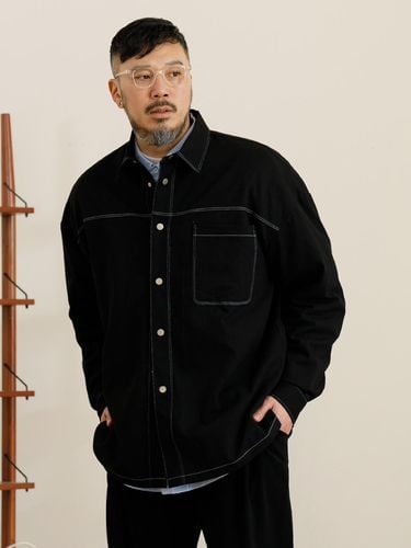 Stitch Embroidery Cotton Shirt Jacket_Black - RUGGED HOUSE - Modalova