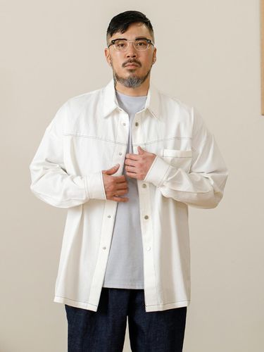 Stitch Embroidery Cotton Shirt Jacket_White - RUGGED HOUSE - Modalova