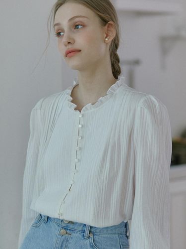 Mini Frill Pintuck Blouse (White) - NONLOCAL - Modalova