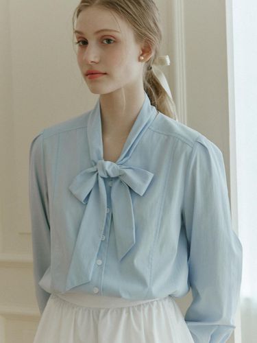 V-neck Tie Blouse (Sky Blue) - NONLOCAL - Modalova