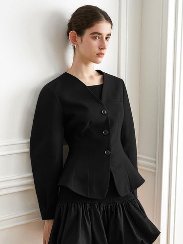 Black V-neck Puff Jacket - yyiam - Modalova