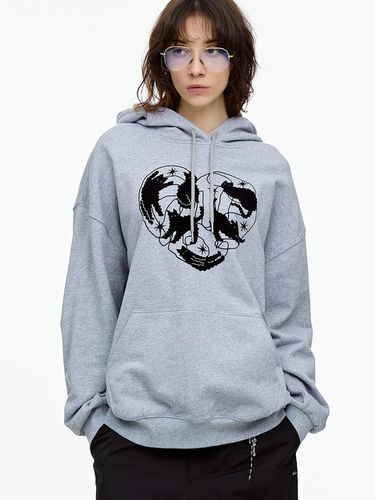 Heart Nero Hoodie Light Grey - FALLETT - Modalova