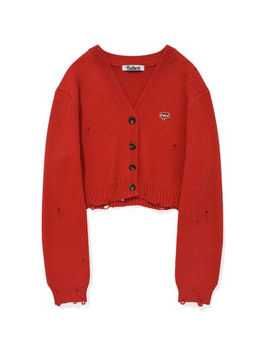 Damaged Knit Cardigan Red - FALLETT - Modalova