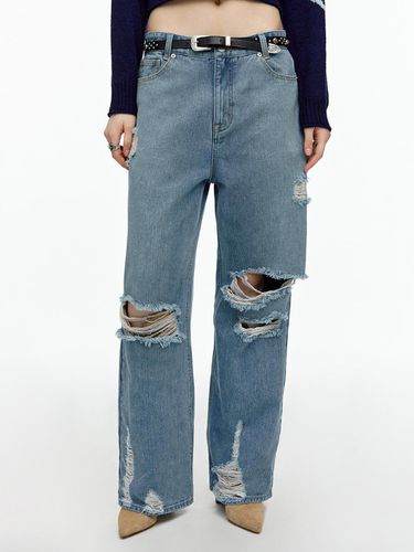 Oversized Distressed Denim Pants - FALLETT - Modalova