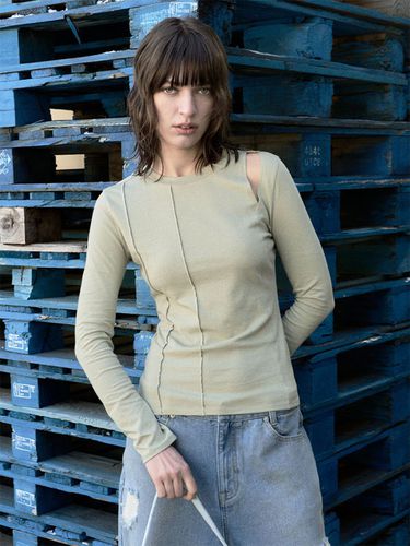 Pintuck Cut Out Long Sleeve Khaki - FALLETT - Modalova