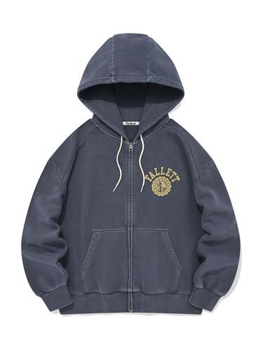 Emblem Pigment Hoodie Zip Up Blue - FALLETT - Modalova