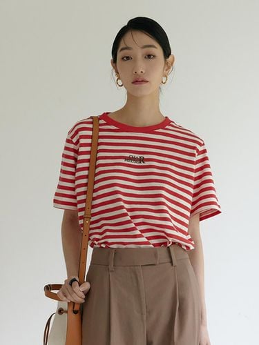 Logo Stripe Cotton T-shirt [Red] - CHARMEUSE - Modalova