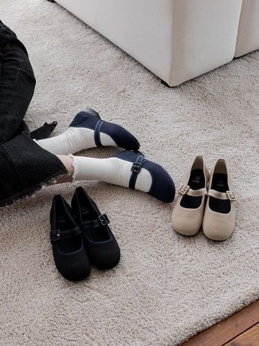 Mary Jane Knit Flat Pumps_Navy 2cm - FORMEL CAMELE - Modalova