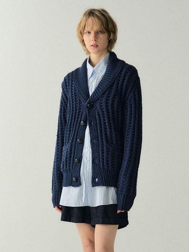 Shawl Collar Cardigan Navy - EZIO - Modalova