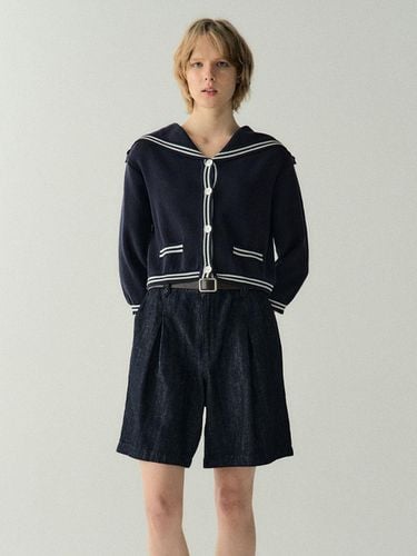 Sailor Collar Sweater Cardigan Navy - EZIO - Modalova