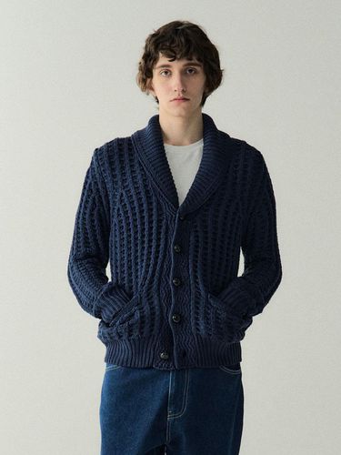 Wool-Blend Shawl Collar Cardigan Navy - EZIO - Modalova