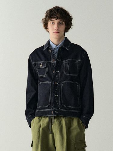 Mechanic Raw Denim Jacket Navy - EZIO - Modalova