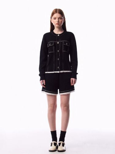 Denim Knit Frill Jacket (Black) - BASIKA - Modalova