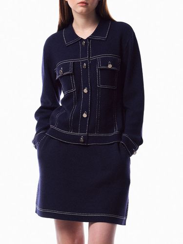 Denim Knit Skirt (Denim Navy) - BASIKA - Modalova