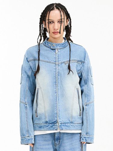 Embossed Denim Biker Jacket - HOODHOOD - Modalova