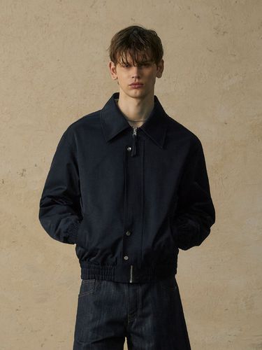 Oversized Placket Satin Blouson_Navy - WEST GRAND BOULEVARD - Modalova