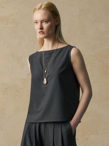 Wool Blended Sleeveless Blouse_Charcoal - WEST GRAND BOULEVARD - Modalova