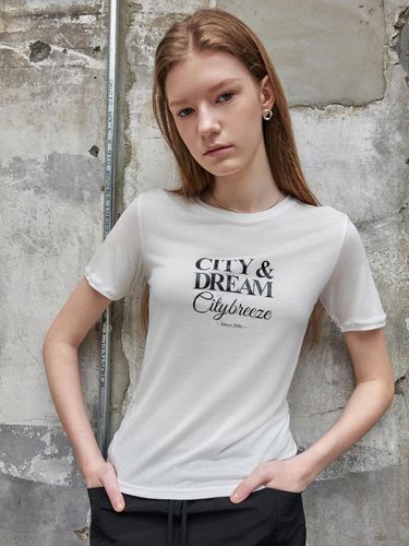 Tencel City Lettering Short Sleeve T-shirt_White - CITYBREEZE - Modalova