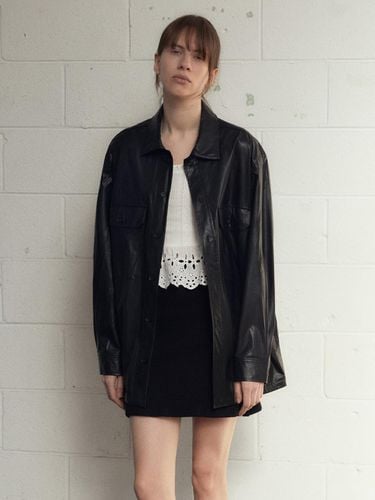 Vintage Washed Leather Shirt Jacket - LADYVOLUME - Modalova