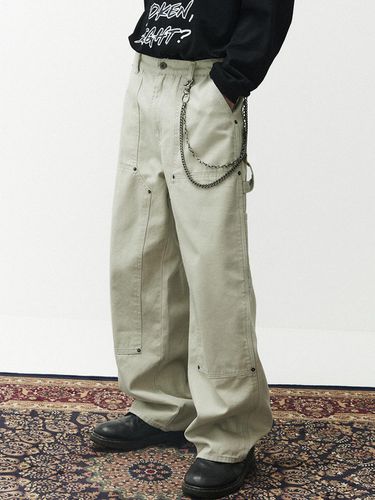 Double Knee Carpenter Wide Fit Pants_Stone - MAGOODGAN - Modalova