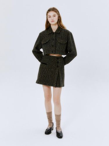 Tweed Button Skirt - Khaki Grey - margarin fingers - Modalova