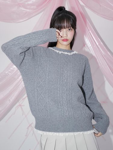 Lace Cable Knit - Grey - margarin fingers - Modalova