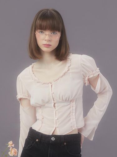 Two Way Chiffon Blouse - Light Pink - margarin fingers - Modalova