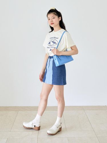 Color Block Denim Skirt - Dark Navy - margarin fingers - Modalova