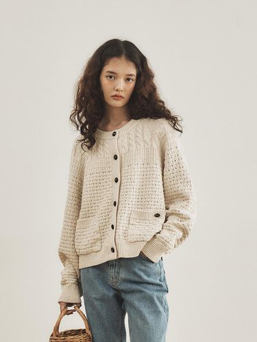 Cotton Cable-knit Cardigan Beige - Tillber - Modalova