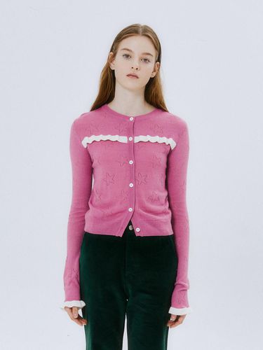 Star Punched Knit Cardigan - Pink - margarin fingers - Modalova