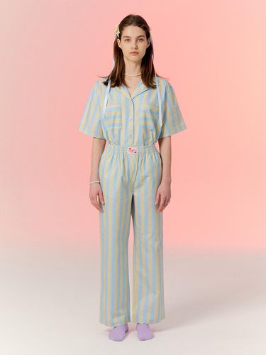 Blurry Stripe Pajamas Set - Blue - margarin fingers - Modalova