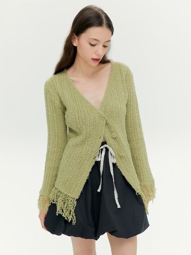 Fringe Knit Cardigan - Olive - margarin fingers - Modalova