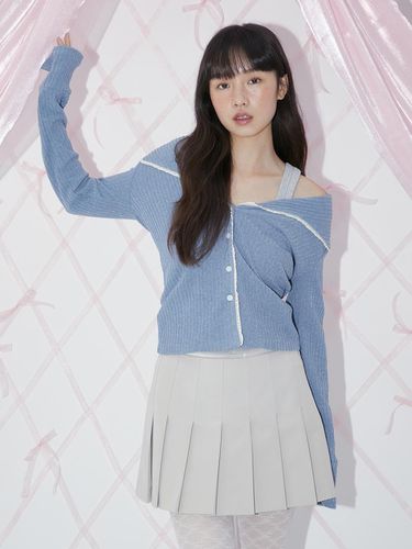 Lace Off Shoulder Cardigan - Blue - margarin fingers - Modalova