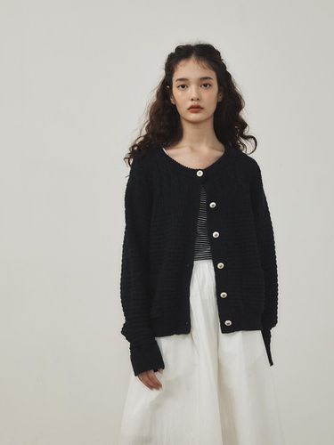 Cotton Cable-knit Cardigan Navy - Tillber - Modalova