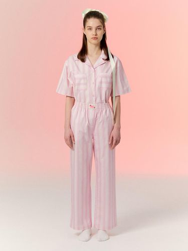 Blurry Stripe Pajamas Set - Pink - margarin fingers - Modalova