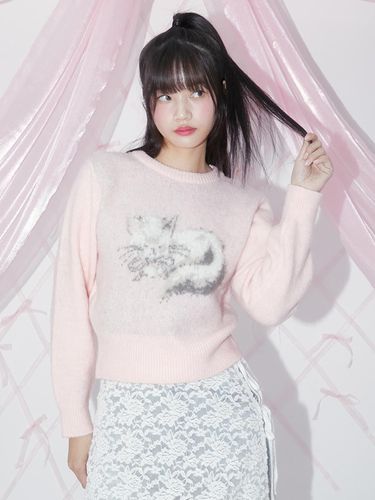 Brush Kitty Pullover - Light Pink - margarin fingers - Modalova