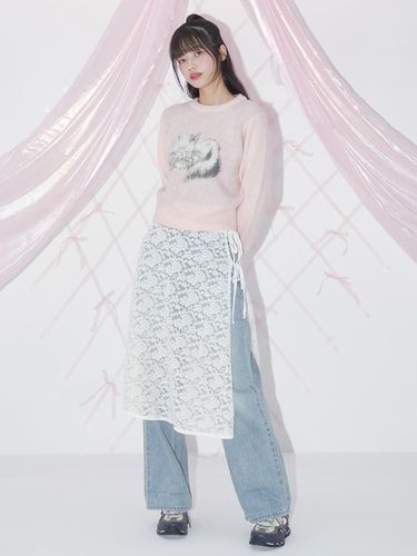 Knit Lace Layered Skirt - Cream - margarin fingers - Modalova