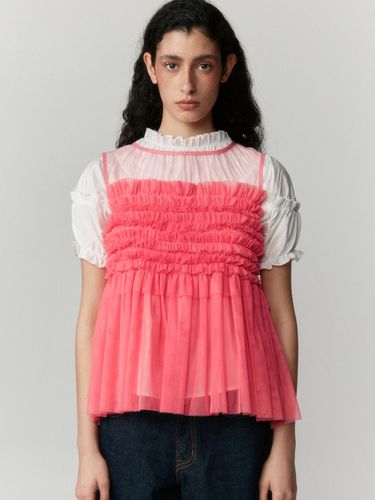 Ruffle Tulle Blouse _ Pink - Burmula - Modalova