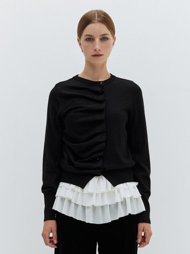 Ovlique Knit Cardigan (Black) - Burmula - Modalova