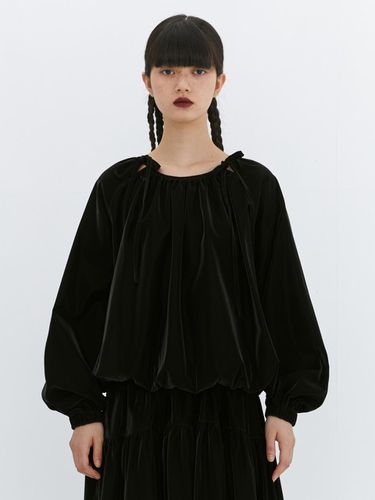 Glossy Twill String Blouse _ Black - Burmula - Modalova