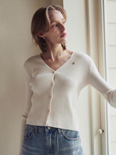 Ribbed V-neck Knit Cardigan - LOEIL - Modalova