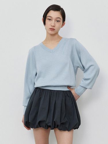 V-Neck Shirring Knit - Sky Blue - Burmula - Modalova