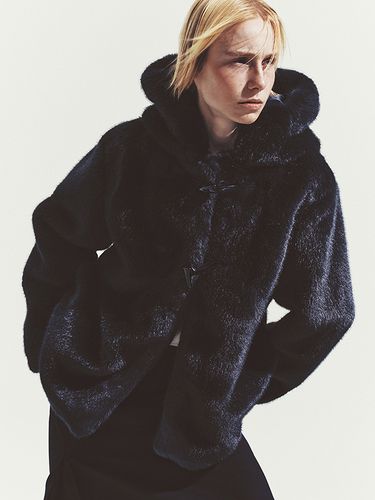 Hoodie Fur Coat _ Navy - Burmula - Modalova