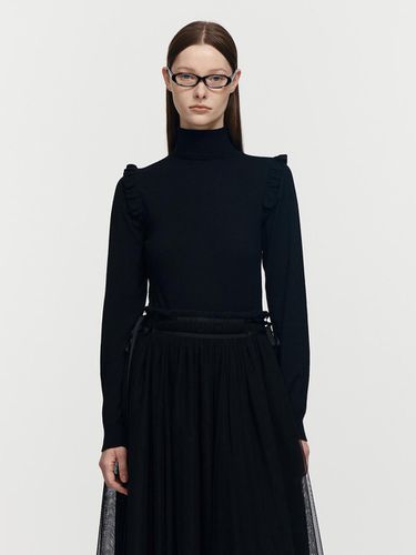 Turtle Neck Frill Top - Black - Burmula - Modalova