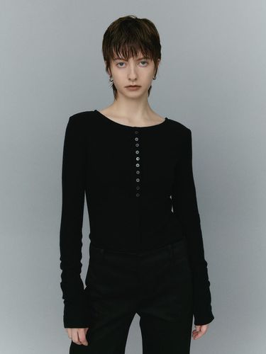 Ribbed Wool Button Top _ Black - Burmula - Modalova