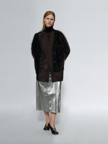 Metallic A-line Midi Skirt [Smoky Silver] - gu_de - Modalova